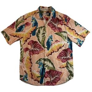 Tommy Bahama Silk Short Sleeve Button Up Shirt Parrot Floral Print Men's Size S